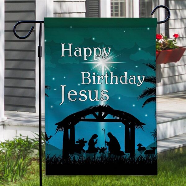 happy birthday jesus garden flag